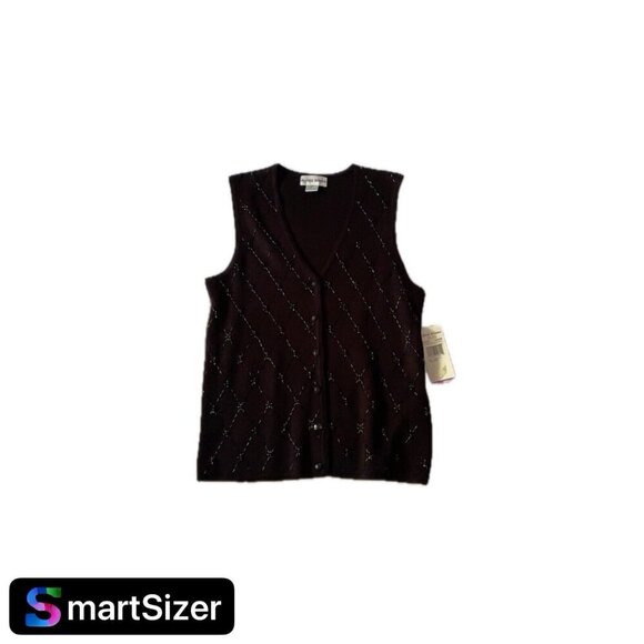 Alfred Dunner Womens Black Knit Vest W/ Button Front & Embellished Diamond Desig - Picture 6 of 6